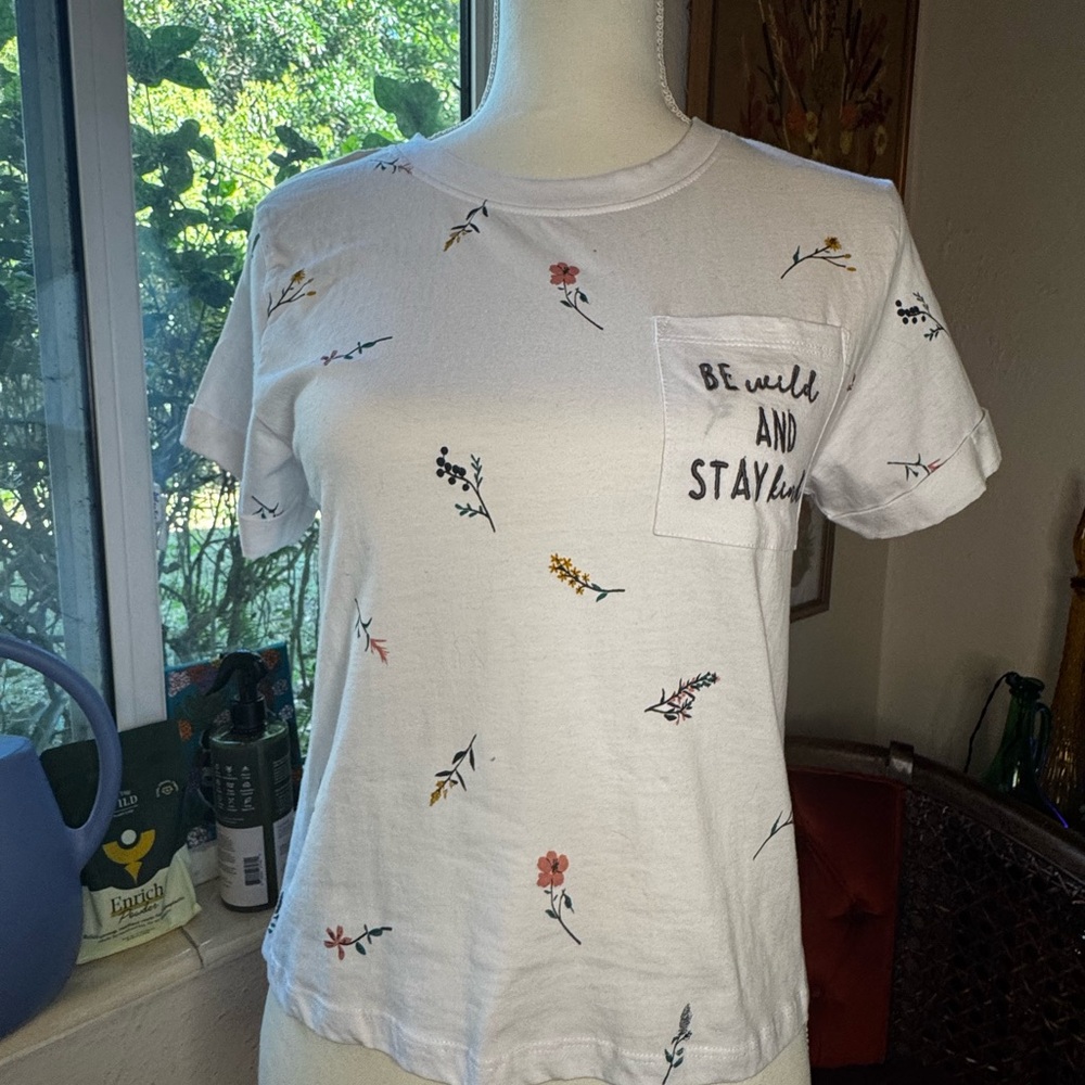 White T-Shirt with Floral Embroidery